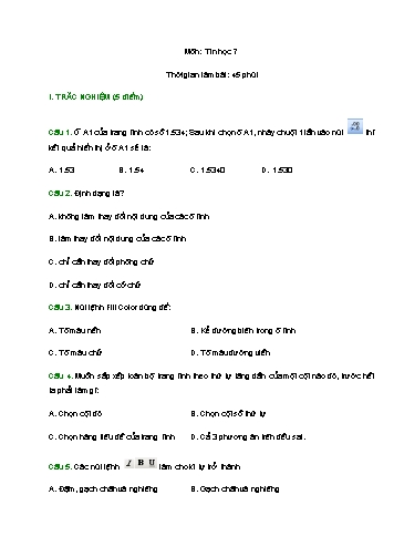 Đề kiểm tra 45 phút môn Tin học Lớp 7 - Đề số 1 (Có đáp án)