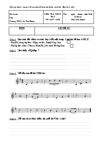Đề kiểm tra cuối học kì II môn Âm nhạc Lớp 9 - Đề A+B - Năm học 2019-2020 - Trường THCS An Thới Đông