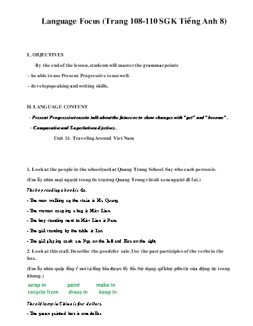 Giáo án Tiếng Anh Lớp 8 - Period 2, Unit 11: Language Focus (Có đáp án)