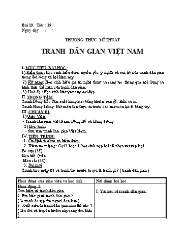 Giáo án Mĩ thuật Lớp 6 - Tiết 19, Bài 19: Thưởng thức mĩ thuật Tranh dân gian Việt Nam