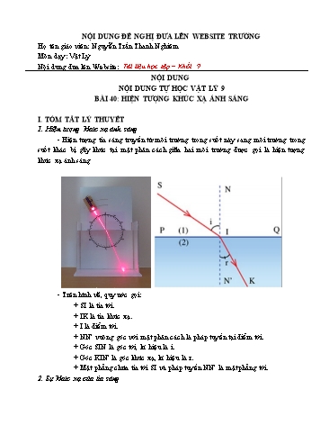 Giáo án ôn tập Vật lý Lớp 9 - Bài 40: Hiện tượng khúc xạ ánh sáng - Nguyễn Trần Thanh Nghiêm
