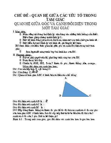Giáo án Toán Lớp 7 - Chủ đề: Quan hệ giữa các yếu tố trong tam giác