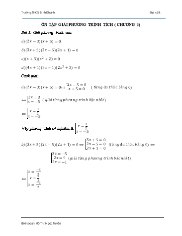 Ôn tập giải phương trình tích môn Toán Lớp 8 - Chương 3 - Trường THCS Bình Khánh