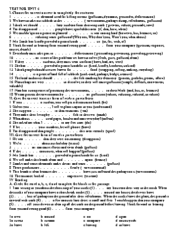 Bài ôn tập kiểm tra môn Tiếng Anh Lớp 9 - Unit 6 (Có đáp án)