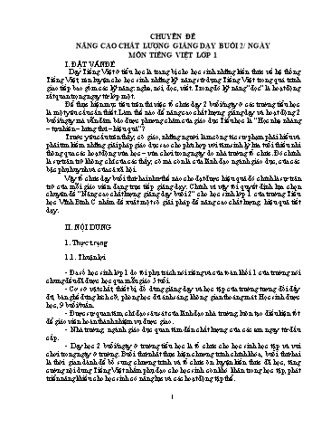 Chuyên đề Nâng cao chất lượng giảng dạy buổi 2/ ngày môn Tiếng Việt Lớp 1