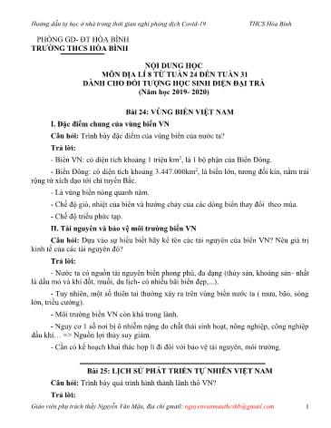 Đề cương ôn tập môn Địa lí Lớp 8 - Bài 24 đến 36 - Năm học 2019-2020 - Nguyễn Văn Mậu
