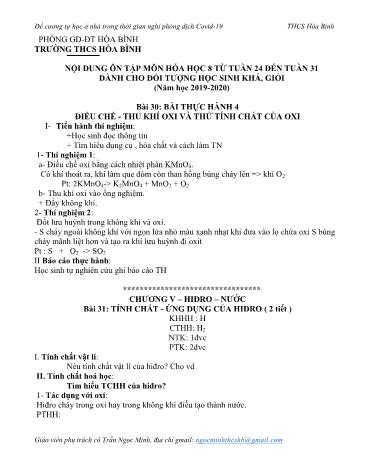 Đề cương ôn tập môn Hóa học Lớp 8 (Dành cho học sinh Khá, Giỏi) - Bài 30 đến 40 - Năm học 2019-2020 - Trần Ngọc Minh