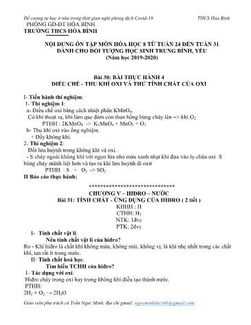 Đề cương ôn tập môn Hóa học Lớp 8 (Dành cho học sinh TB, Yếu) - Bài 30 đến 40 - Năm học 2019-2020 - Trần Ngọc Minh
