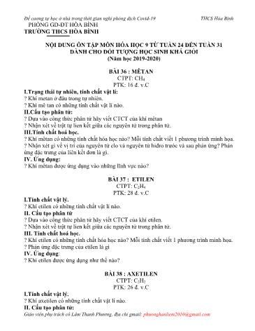 Đề cương ôn tập môn Hóa học Lớp 9 (Dành cho học sinh Khá, Giỏi) - Bài 36 đến 49 - Năm học 2019-2020 - Lâm Thanh Phương