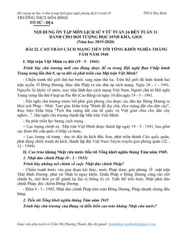 Đề cương ôn tập môn Lịch sử Lớp 9 (Dành cho học sinh Khá, Giỏi) - Bài 22 đến 29 - Năm học 2019-2020 - Trần Thị Phương Thanh
