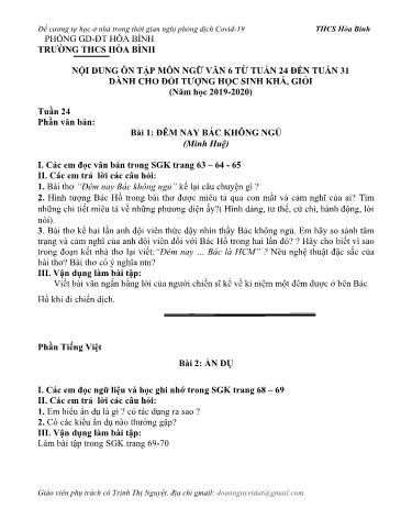 Đề cương ôn tập môn Ngữ Văn Lớp 6 (Dành cho học sinh Khá, Giỏi) - Tuần 24 đến 31 - Năm học 2019-2020 - Trịnh Thị Nguyệt