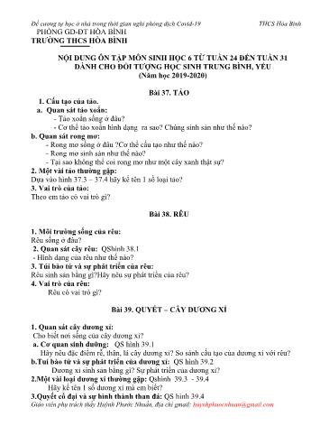 Đề cương ôn tập môn Sinh học Lớp 6 (Dành cho học sinh TB, Yếu) - Bài 37 đến 49 - Năm học 2019-2020 - Huỳnh Phước Nhuần