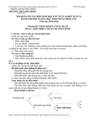 Đề cương ôn tập môn Sinh học Lớp 8 (Dành cho học sinh TB, Yếu) - Bài 43 đến 57 - Năm học 2019-2020 - Trần Văn Phúc