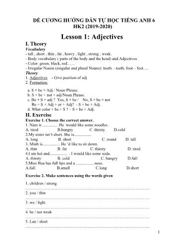 Đề cương ôn tập môn Tiếng Anh Lớp 6 - Học kì II - Lesson 1 đến 12 - Năm học 2019-2020