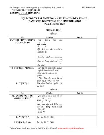 Đề cương ôn tập môn Toán Lớp 6 (Dành cho học sinh Khá, Giỏi) - Tuần 24 đến 31 - Năm học 2019-2020 - Nguyễn Anh Tiến