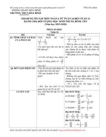 Đề cương ôn tập môn Toán Lớp 6 (Dành cho học sinh TB, Yếu) - Tuần 24 đến 31 - Năm học 2019-2020 - Nguyễn Anh Tiến