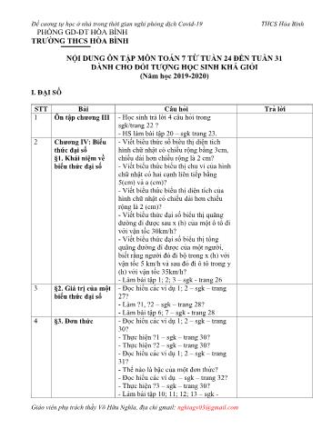 Đề cương ôn tập môn Toán Lớp 7 (Dành cho học sinh Khá, Giỏi) - Tuần 24 đến 31 - Năm học 2019-2020 - Võ Hữu Nghĩa Đề cương ôn tập môn Toán Lớp 7 (Dành cho học sinh Khá, Giỏi) - Tuần 24 đến 31 - Năm học 2019-2020 - Võ Hữu Nghĩa