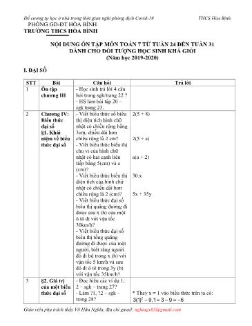 Đề cương ôn tập môn Toán Lớp 7 - Tuần 24 đến 31 - Năm học 2019-2020 - Võ Hữu Nghĩa Đề cương ôn tập môn Toán Lớp 7 - Tuần 24 đến 31 - Năm học 2019-2020 - Võ Hữu Nghĩa