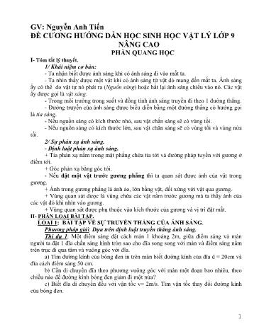 Đề cương ôn tập môn Vật lý Lớp 9 (Nâng cao) - Phần: Quang học - Nguyễn Anh Tiến - Trường THCS Hòa Bình