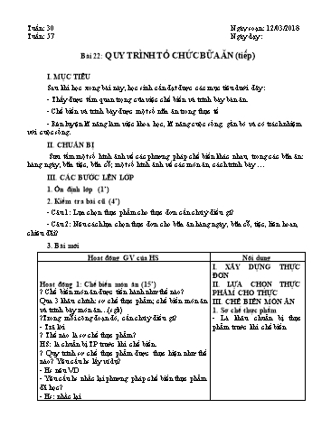 Giáo án Công nghệ 6 - Học kì II - Bài 22+23 - Năm học 2017-2018 - Trường THCS Minh Diệu