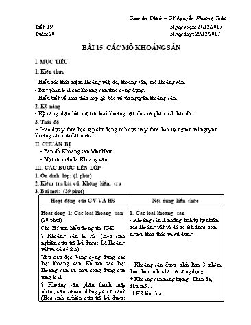 Giáo án Địa lí 6 - Học kì II - Tiết 19, Bài 15: Các mỏ khoáng sản - Năm học 2017-2018 - Nguyễn Phương Thảo