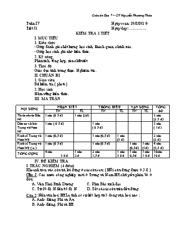Giáo án Địa lí 7 - Học kì II - Tiết 51+52, Bài 47: Châu Nam Cực. Châu lục lạnh nhất thế giới - Năm học 2017-2018 - Nguyễn Phương Thảo