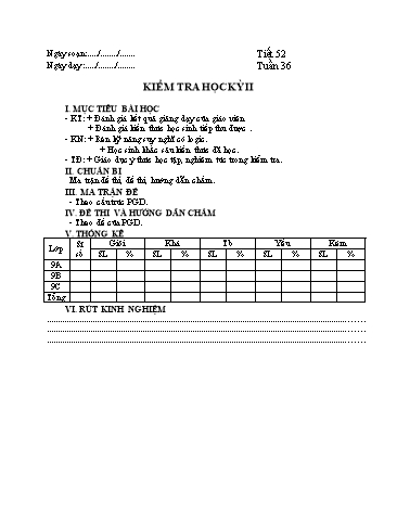 Giáo án Địa lí 9 - Tiết 52+53: Kiểm tra học kì II - Năm học 2017-2018 - Trường THCS Minh Diệu