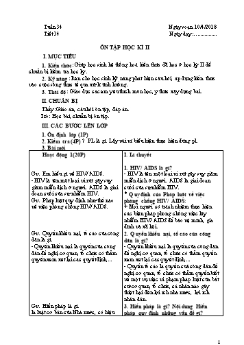 Giáo án GDCD Lớp 8 - Tiết 34: Ôn tập học kì II - Năm học 2017-2018 - Trường THCS Minh Diệu