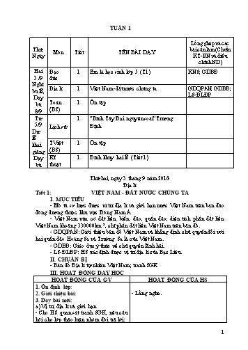 Giáo án Khối 5 - Tuần 1 (Tiếp theo) - Năm học 2018-2019