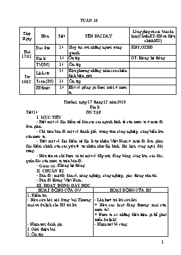 Giáo án Khối 5 - Tuần 16 (Tiếp theo) - Năm học 2018-2019
