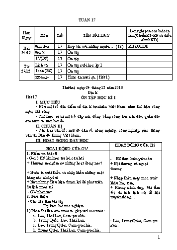 Giáo án Khối 5 - Tuần 17 (Tiếp theo) - Năm học 2018-2019
