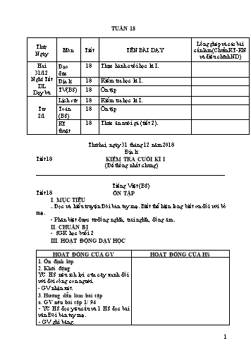Giáo án Khối 5 - Tuần 18 (Tiếp theo) - Năm học 2018-2019