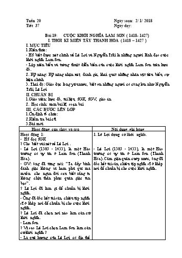 Giáo án Lịch sử Lớp 7 - Học kì II - Tiết 37, Bài 19: Cuộc khởi nghĩa Lam sơn (1418-1427) - Năm học 2017-2018 - Trường THCS Minh Diệu