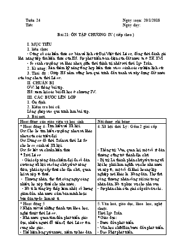 Giáo án Lịch sử Lớp 7 - Học kì II - Tuần 24, Bài 21: Ôn tập chương IV (Tiếp theo) - Năm học 2017-2018 - Trường THCS Minh Diệu