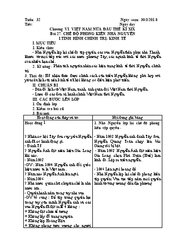 Giáo án Lịch sử Lớp 7 - Học kì II - Tuần 32, Bài 27: Chế độ phong kiến nhà Nguyễn - Năm học 2017-2018 - Trường THCS Minh Diệu
