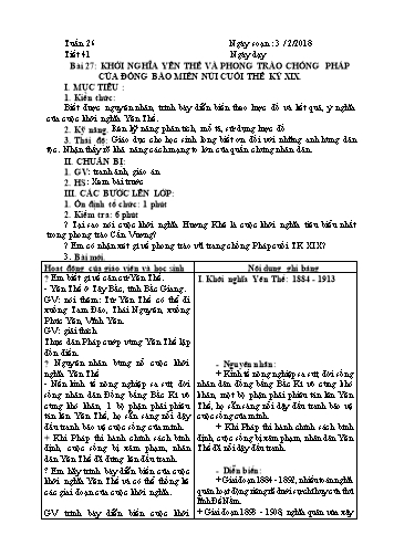Giáo án Lịch sử Lớp 8 - Học kì II - Tiết 41, Bài 27: Phong trào kháng chiến chống Pháp trong những năm cuối của thế kỷ XIX - Năm học 2017-2018 - Trường THCS Minh Diệu