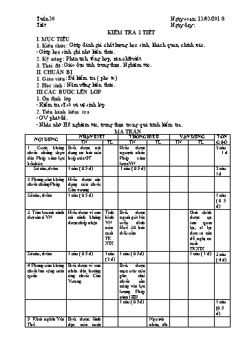 Giáo án Lịch sử Lớp 8 - Học kì II - Tuần 30: Kiểm tra 1 tiết - Năm học 2017-2018 - Trường THCS Minh Diệu