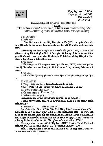 Giáo án Lịch sử Lớp 9 - Học kì II - Tiết 39+40, Bài 28: Xây dựng cnxh ở miền bắc, đấu tranh chống đế quốc mĩ và chính quyền Sài Gòn ở miền nam (1954-1965) - Năm học 2017-2018 - Trường THCS Minh Diệu
