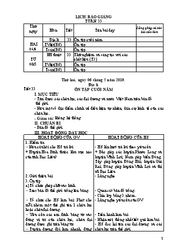 Giáo án Lớp 5 - Học kì II - Tuần 33 - Năm học 2018-2019 - Văn Thanh Giảng