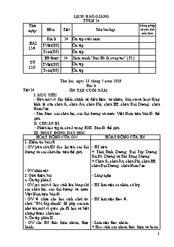 Giáo án Lớp 5 - Học kì II - Tuần 34 - Năm học 2018-2019 - Văn Thanh Giảng