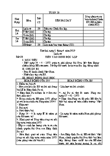 Giáo án Lớp 5 - Tuần 28 (Tiếp theo) - Năm học 2018-2019 Giáo án Lớp 5 - Tuần 28 (Tiếp theo) - Năm học 2018-2019