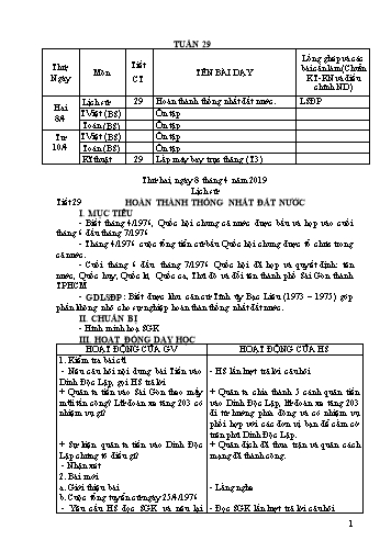 Giáo án Lớp 5 - Tuần 29 (Tiếp theo) - Năm học 2018-2019 Giáo án Lớp 5 - Tuần 29 (Tiếp theo) - Năm học 2018-2019