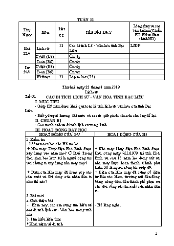 Giáo án Lớp 5 - Tuần 31 (Tiếp theo) - Năm học 2018-2019