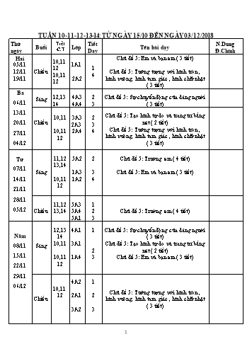 Giáo án Mĩ thuật Tiểu học - Tuần 10 đến 14 - Năm học 2018-2019