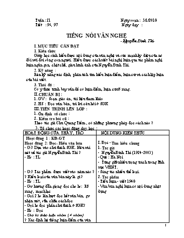Giáo án Ngữ Văn Lớp 9 - Học kì II - Tiết 96 đến 100 - Năm học 2017-2018 - Trường THCS Minh Diệu