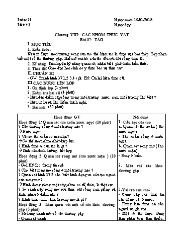 Giáo án Sinh học 6 - Tuần 24 - Bài 37+38 - Năm học 2017-2018 - Trường THCS Minh Diệu