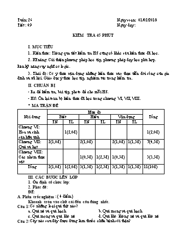 Giáo án Sinh học 6 - Tuần 26 - Bài 40: Hạt trần. Cây thông - Năm học 2017-2018 - Trường THCS Minh Diệu