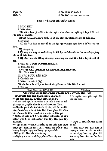 Giáo án Sinh học 8 - Học kì II - Bài 54 đến 57 - Năm học 2017-2018 - Trường THCS Minh Diệu