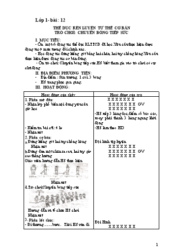 Giáo án Thể dục Tiểu học - Tuần 12 - Năm học 2018-2019 - Lư Hữu Thiêm