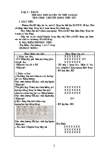 Giáo án Thể dục Tiểu học - Tuần 13 - Năm học 2018-2019 - Lư Hữu Thiêm
